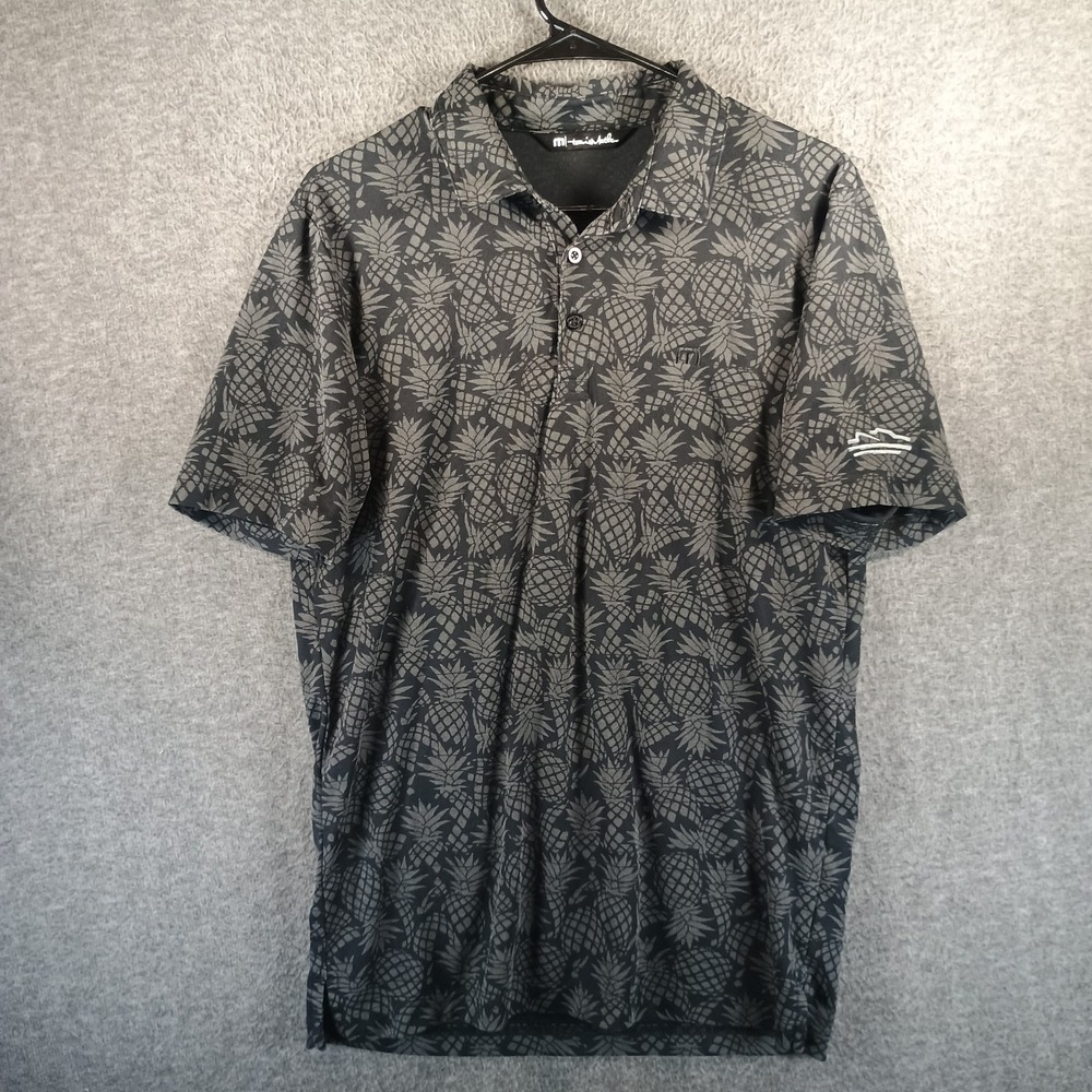 Travis Mathew Off The Cape Golf Polo Shirt Mens‎ Medium Black Pineapples Logo